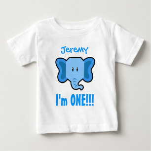 Camiseta De Bebé Un año primer niño de cumpleaños con elefante V01