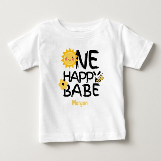 Camiseta De Bebé Un Bebé Feliz Abeja Amarilla Soleada Cumple 1 año (Anverso)