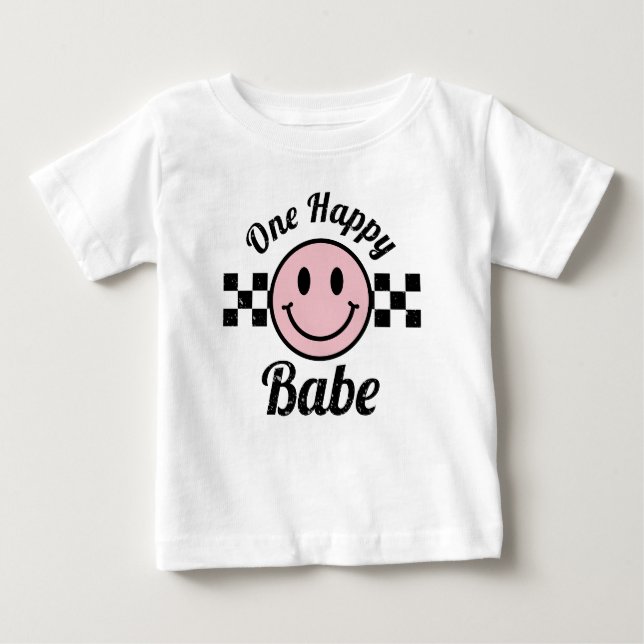 Camiseta De Bebé Un Bebé Feliz Cara Sonriente Rosa Cumpleaños Combi (Anverso)