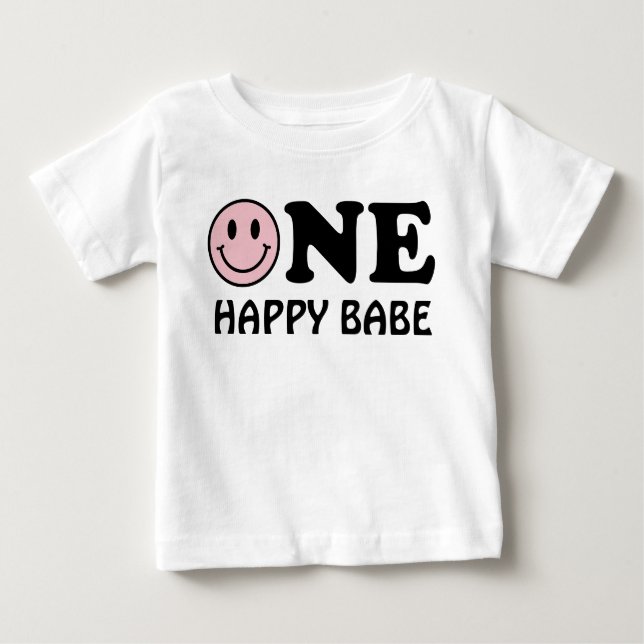 Camiseta De Bebé Un bebé feliz | Primer cumpleaños de sonrisa rosad (Anverso)