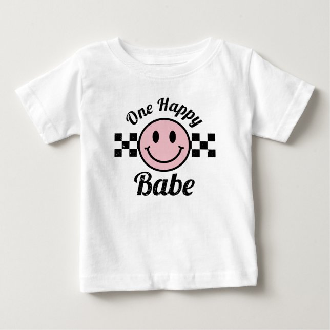 Camiseta De Bebé Un Bebé Feliz Sonrisa Rosa Cara Cumpleaños Combina (Anverso)