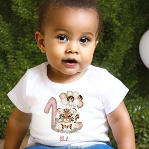 Camiseta De Bebé Un Chica de Tigre Rosa, salvaje, primer cumpleaños