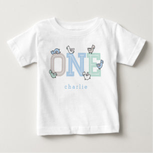 Camiseta De Bebé Un chico chiquito azul y caprichoso pega patos