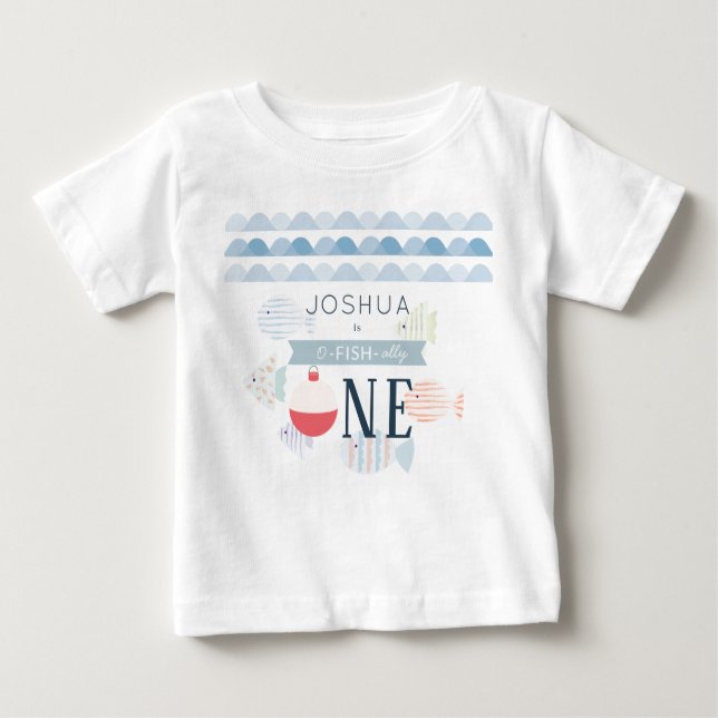 Camiseta De Bebé Un chico pescador blanco primer cumpleaños (Anverso)