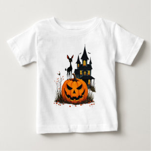 Camiseta De Bebé Un ciervo en una calabaza de Halloween y una casa