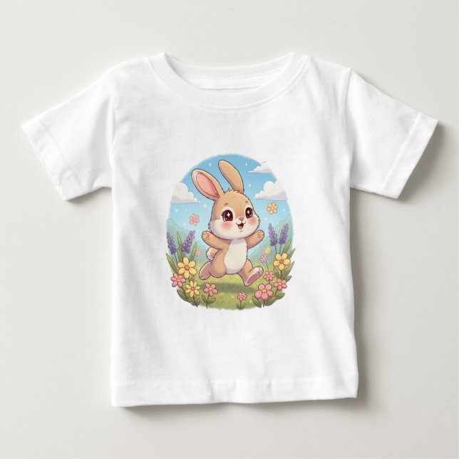 Camiseta De Bebé Un conejito lindo en un campo de flores (Anverso)