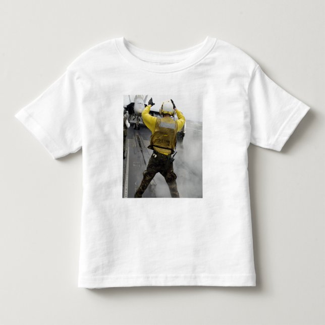 Camiseta De Bebé Un director de aeronaves señala un avispón F/A-18C (Anverso)