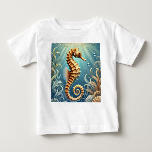 Camiseta De Bebé Un elegante caballito de mar nadando bajo el agua (Anverso)