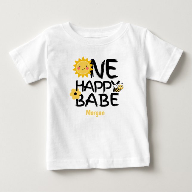 Camiseta De Bebé Un Feliz Bebé Abeja Soleada Amarilla Cumpleaños 1  (Anverso)