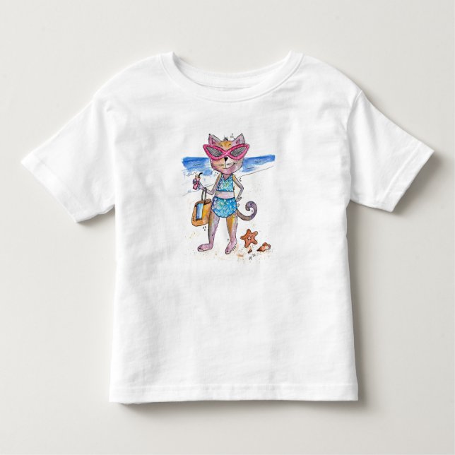 Camiseta De Bebé Un gato caprichoso en la playa (Anverso)