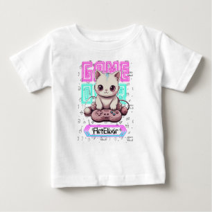 Camiseta De Bebé Un gato lindo Kawaii Gamer, juego sobre impresión
