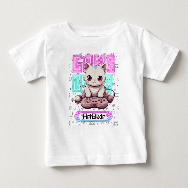 Camiseta De Bebé Un gato lindo Kawaii Gamer, juego sobre impresión (Anverso)