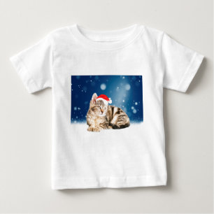 Camiseta De Bebé Un gato lindo vestido con Navidades de sombrero ro