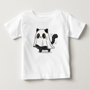 Camiseta De Bebé Un gato negro espeluznante y un disfraz fantasma