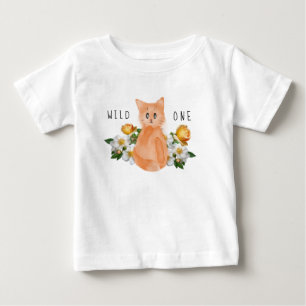 Camiseta De Bebé Un gato y flores silvestres: primer cumpleaños