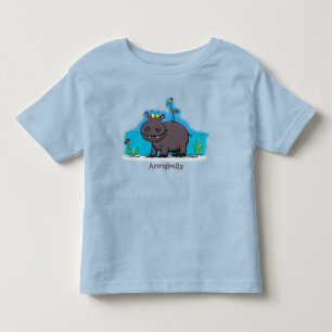 Camiseta De Bebé Un gracioso hipopótamo con personalizado de pájaro