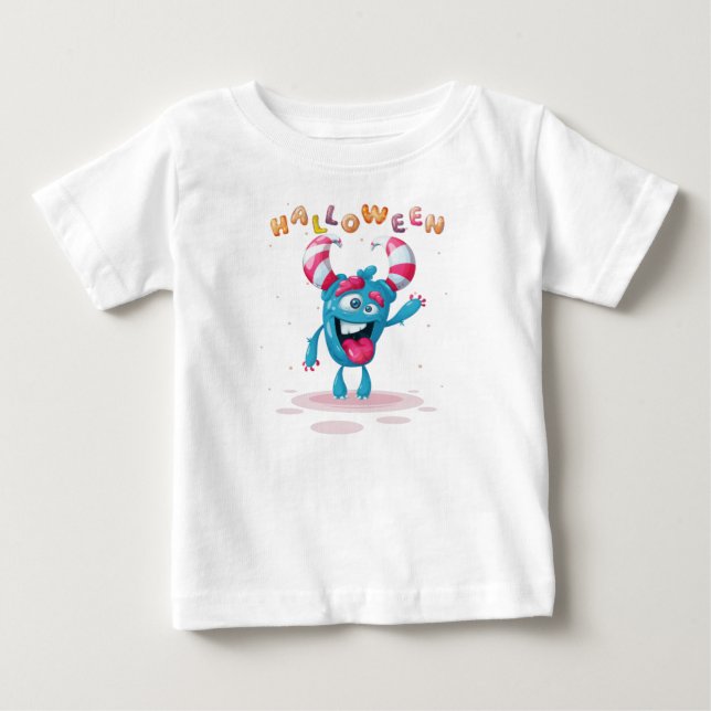 Camiseta De Bebé Un gracioso niño que monta en Halloween infantil (Anverso)