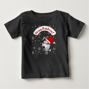 Camiseta De Bebé un lindo perro husky en santa claus gorra