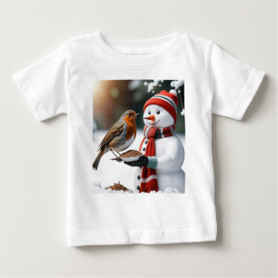 Camiseta De Bebé Un muñeco de nieve lindo alimentando el diseño de