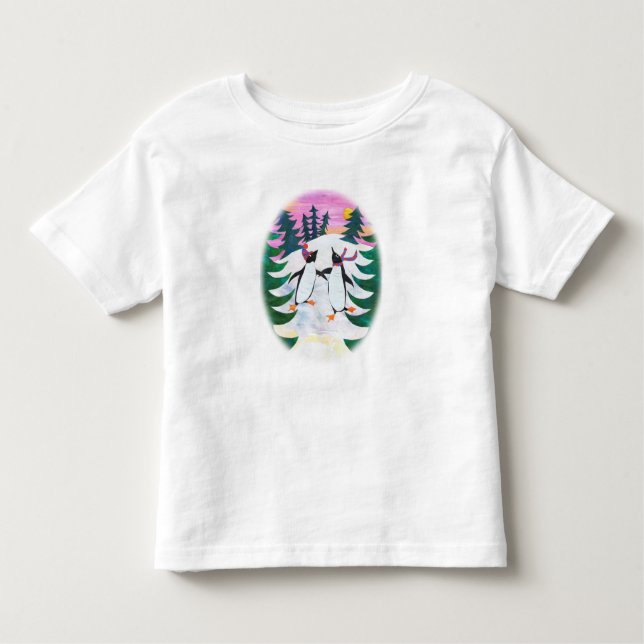 Camiseta De Bebé Un niño divertido, Tee, unos pingüinos de patinaje (Anverso)