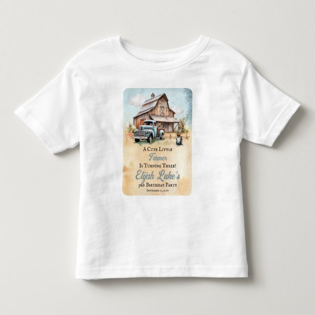 Camiseta De Bebé Un pequeño pequeño granjero, tercer Fiesta de cump (Anverso)