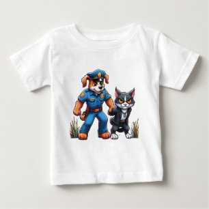 Camiseta De Bebé un perro policía y un gato malo - humor