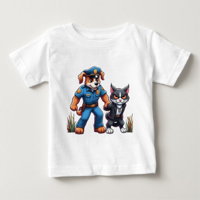 Camiseta De Bebé un perro policía y un gato malo - humor (Anverso)