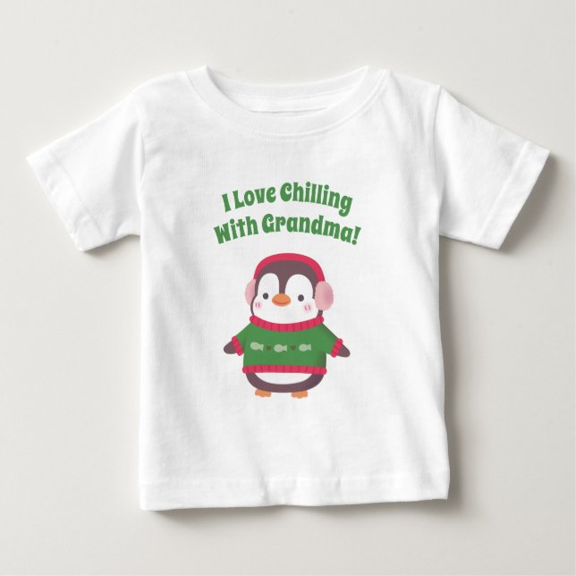 Camiseta De Bebé Un Pingüino Amo El Escalofrío Con La Abuela Gracio (Anverso)
