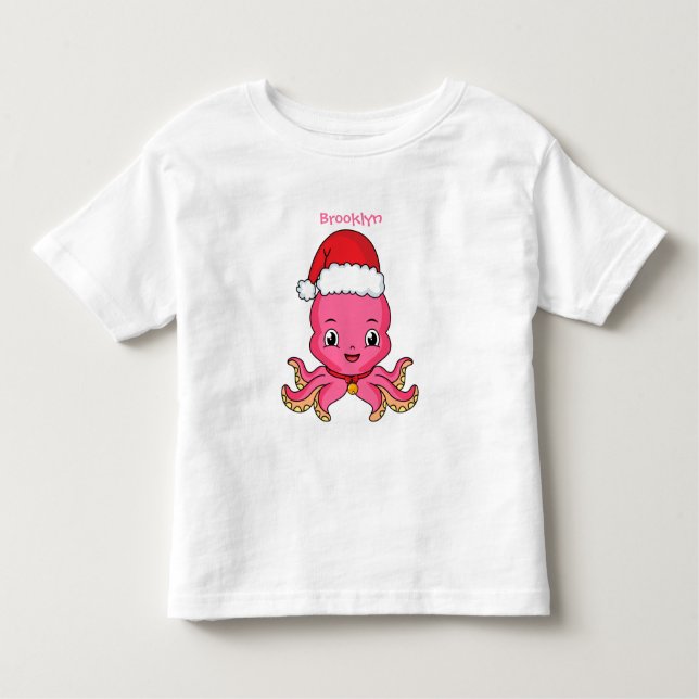 Camiseta De Bebé Un pulpo alegre lindo usando Navidades gorra perso (Anverso)
