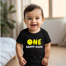 Camiseta De Bebé Un tío feliz primer cumpleaños sonriente amarillo