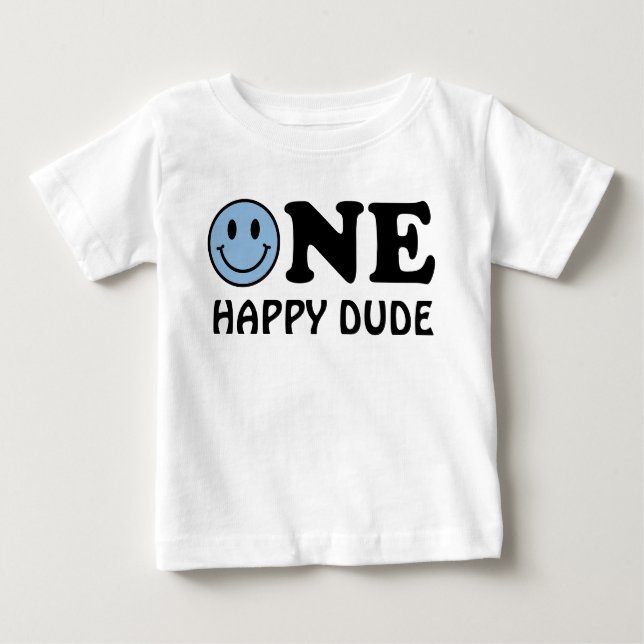 Camiseta De Bebé Un tipo feliz | Cumpleaños azul personalizado Prim (Anverso)