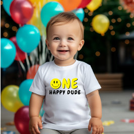 Camiseta De Bebé Un tipo feliz primer cumpleaños sonrisa amarilla