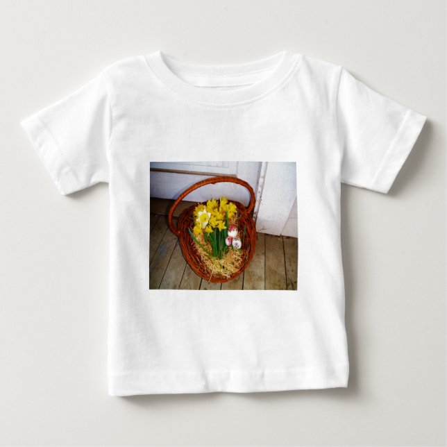 Camiseta De Bebé Una cesta de folletos amarillos y huevo de Pascua  (Anverso)
