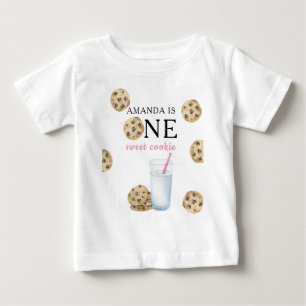 Camiseta De Bebé Una Dulce Cumpleaños Número Uno Galletas y Leche N