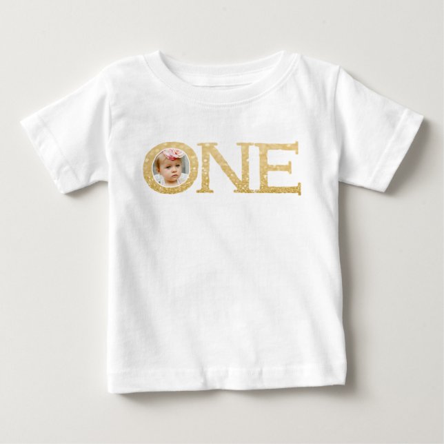 Camiseta De Bebé Una foto Purpurinoso de oro personalizada (Anverso)