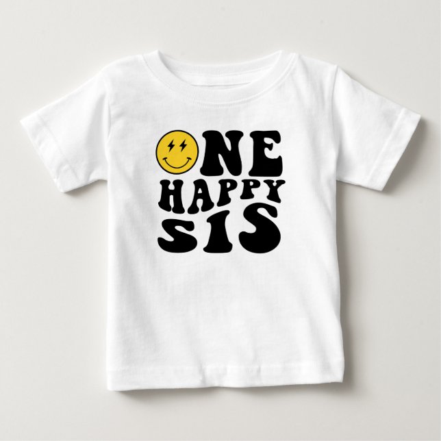 Camiseta De Bebé Una Hermana Feliz Sonrisa Niño Cumpleaños 1er Cump (Anverso)