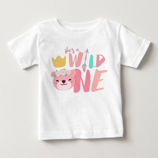 Camiseta De Bebé Una leona salvaje y flecha | Niña De 1 Año (Anverso)