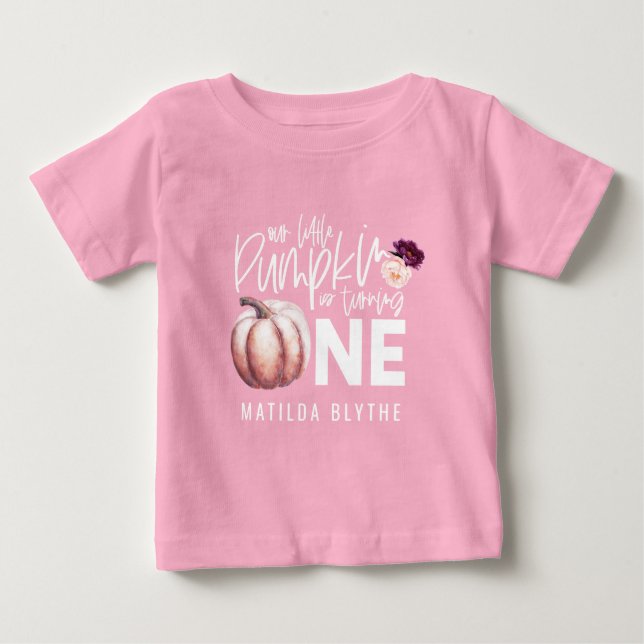 Camiseta De Bebé Una pequeña calabaza floral otoño 1er cumpleaños (Anverso)