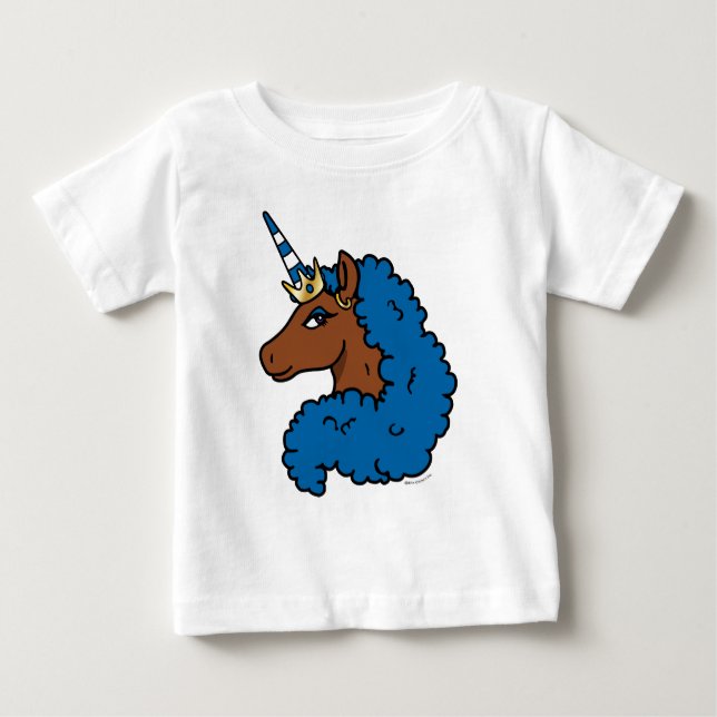 Camiseta De Bebé Unicornio Afro Azul (Anverso)