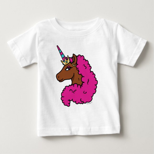 Camiseta De Bebé Unicornio Afro de Rosa Caliente (Anverso)