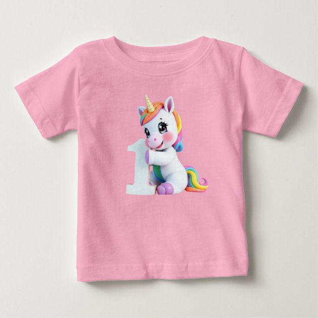 Camiseta De Bebé Unicornio Arcoíris Adorable (Anverso)