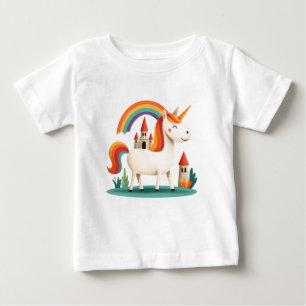 Camiseta De Bebé Unicornio Arcoíris con Castillo – Fantasía Llena d