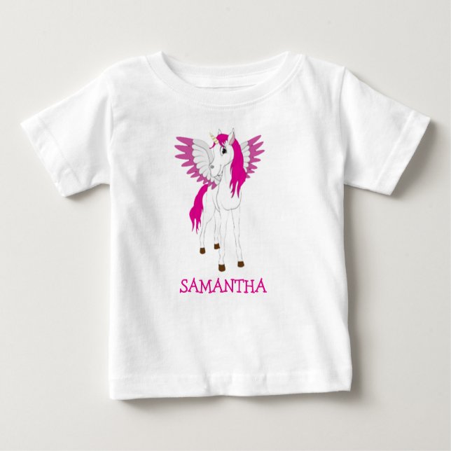 Camiseta De Bebé Unicornio bebé con alas rosadas (Anverso)