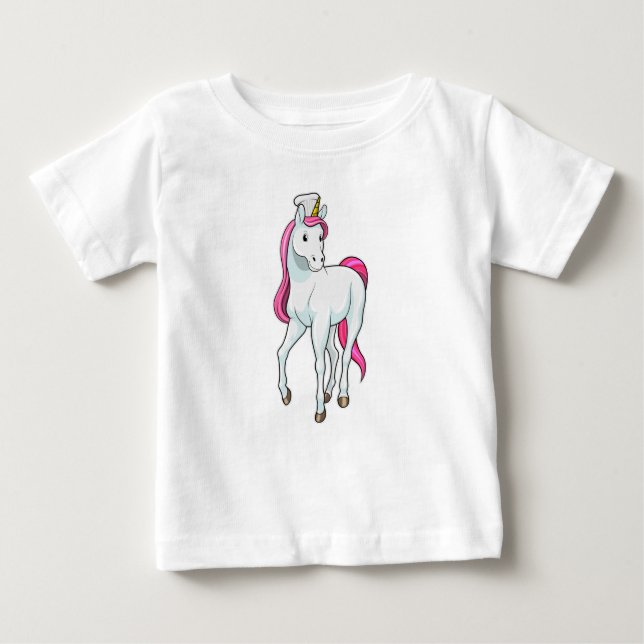 Camiseta De Bebé Unicornio como cocinero con gorra de chef (Anverso)