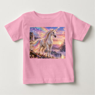 Camiseta De Bebé Unicornio de Arcoíris Encantado Rosa