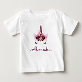 Camiseta De Bebé Unicornio de Monograma de Oro Rosa Cumpleaños 1