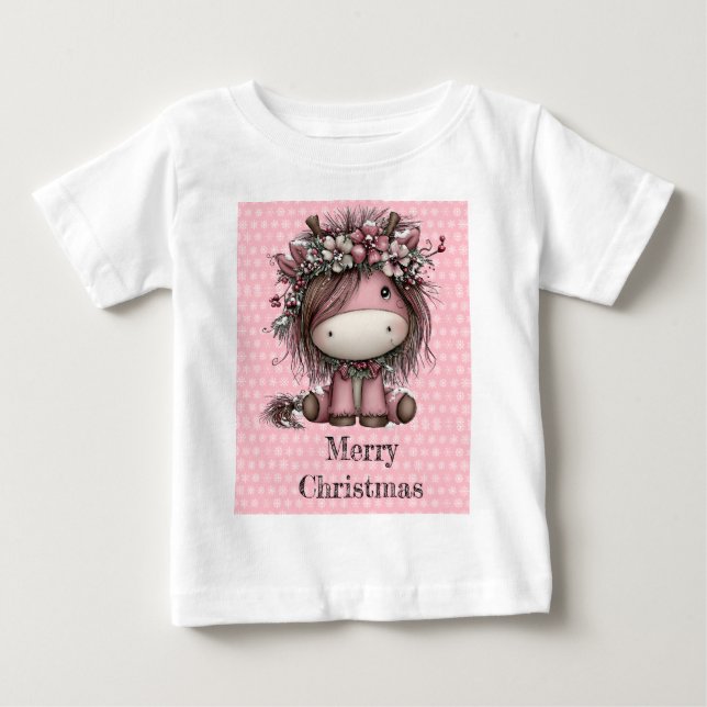 Camiseta De Bebé Unicornio de Navidad rosa (Anverso)