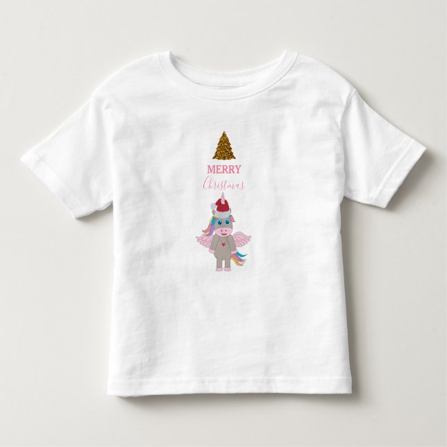 Camiseta De Bebé Unicornio de Navidad Sombrero de Santa Purpurina D (Anverso)
