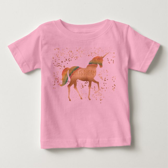 Camiseta De Bebé Unicornio de Sueño Arcoíris Dorado (Anverso)