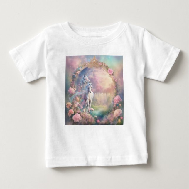 Camiseta De Bebé Unicornio encantado en un prado de flores (Anverso)
